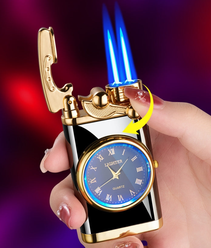 Rocker transparent clock double flame lighter