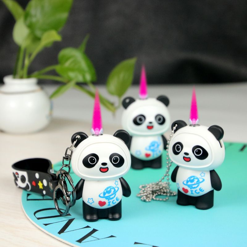 Panda figure lighter with pink flame