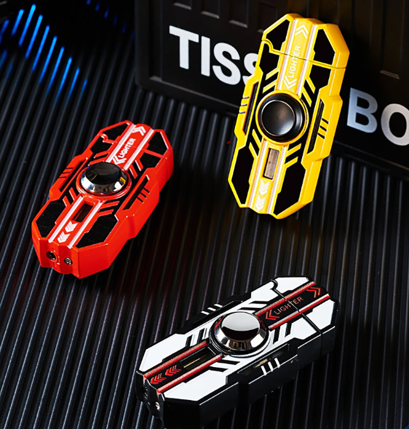 Mecha rotatable light-up windproof red flame fingertip decompression gyro lighter