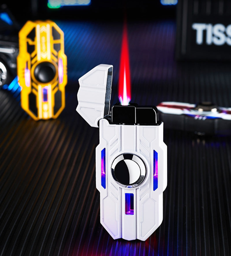 Mecha rotatable light-up windproof red flame fingertip decompression gyro lighter