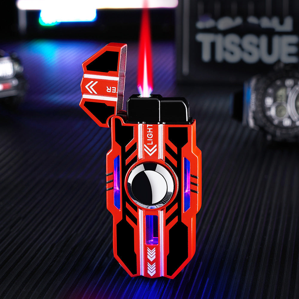 Mecha rotatable light-up windproof red flame fingertip decompression gyro lighter