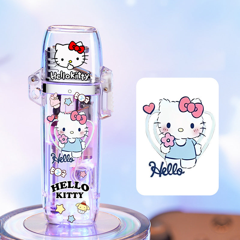 Sanrio cute luminous cartoon lighter, pink flame refillable windproof lighter