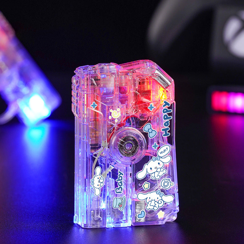 Cartoon luminous translucent folding rotary decompression lighter windproof