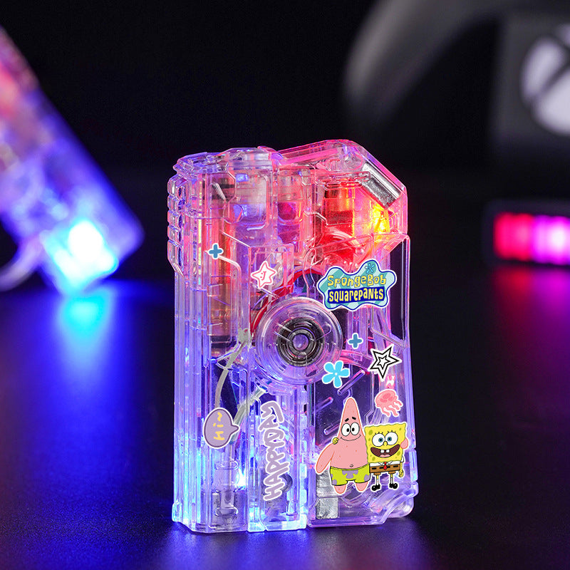Cartoon luminous translucent folding rotary decompression lighter windproof