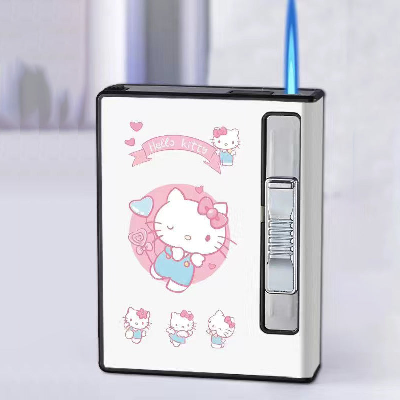 Cartoon Portable Storage Case Lighter 12Pcs Windproof Blue Flame