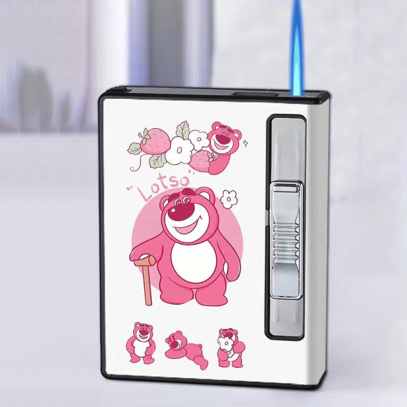 Cartoon Portable Storage Case Lighter 12Pcs Windproof Blue Flame
