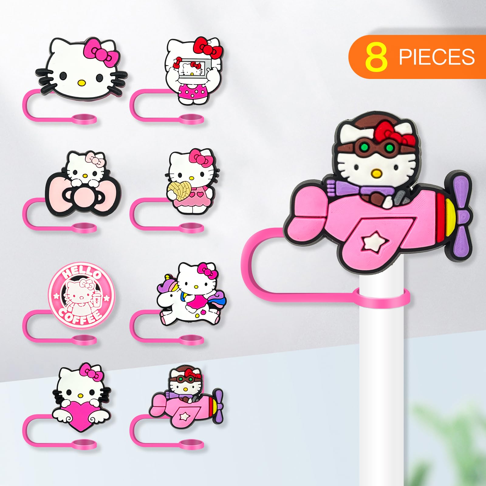 8Pcs Cartoon Straw Covers Cap